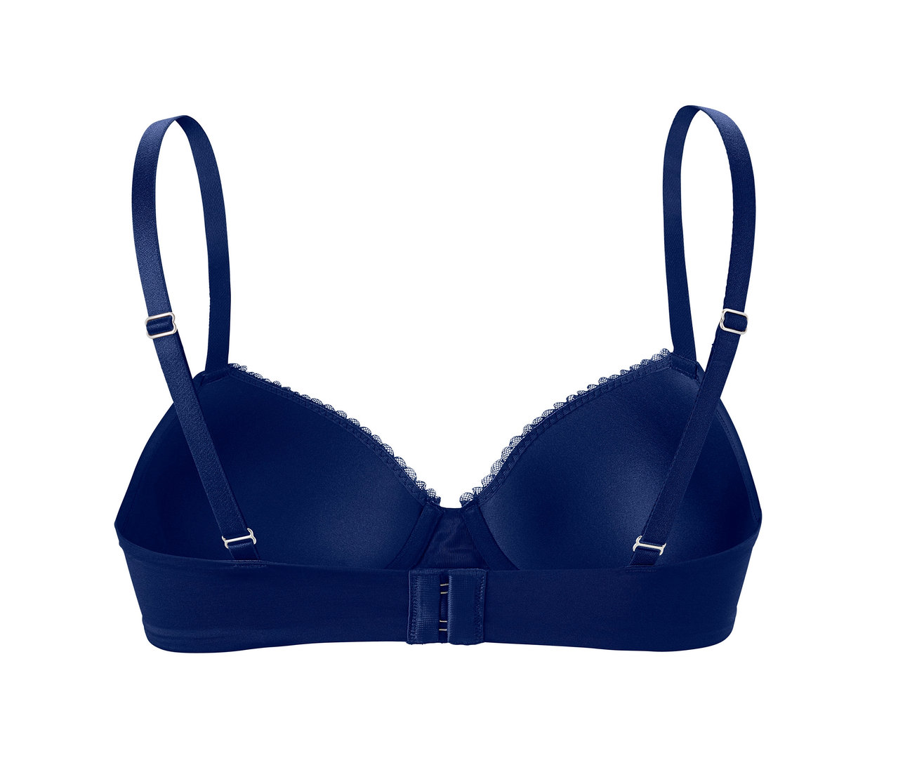 Detailansicht eines blauen Schalen-BHs.