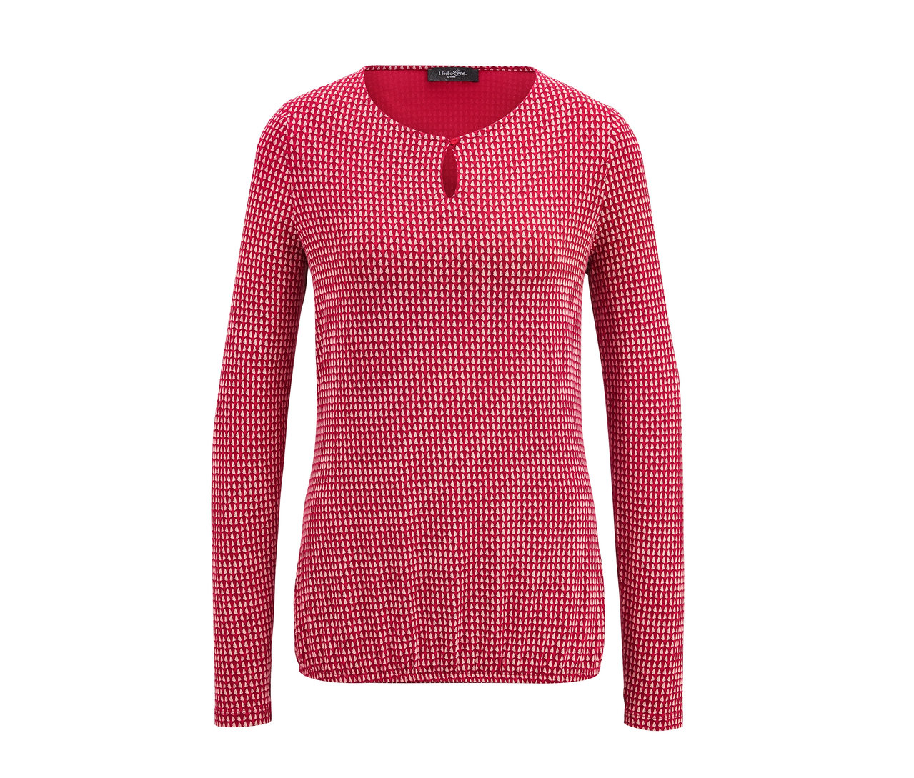 Rot-weißes, langärmeliges Blusenshirt.