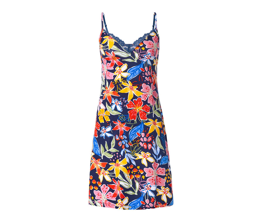 Blaues Trägernachthemd mit Blumenmuster.