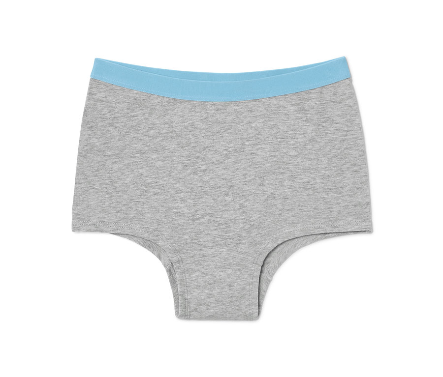 Graue Mädchen-Pantys mit blauem Bund.