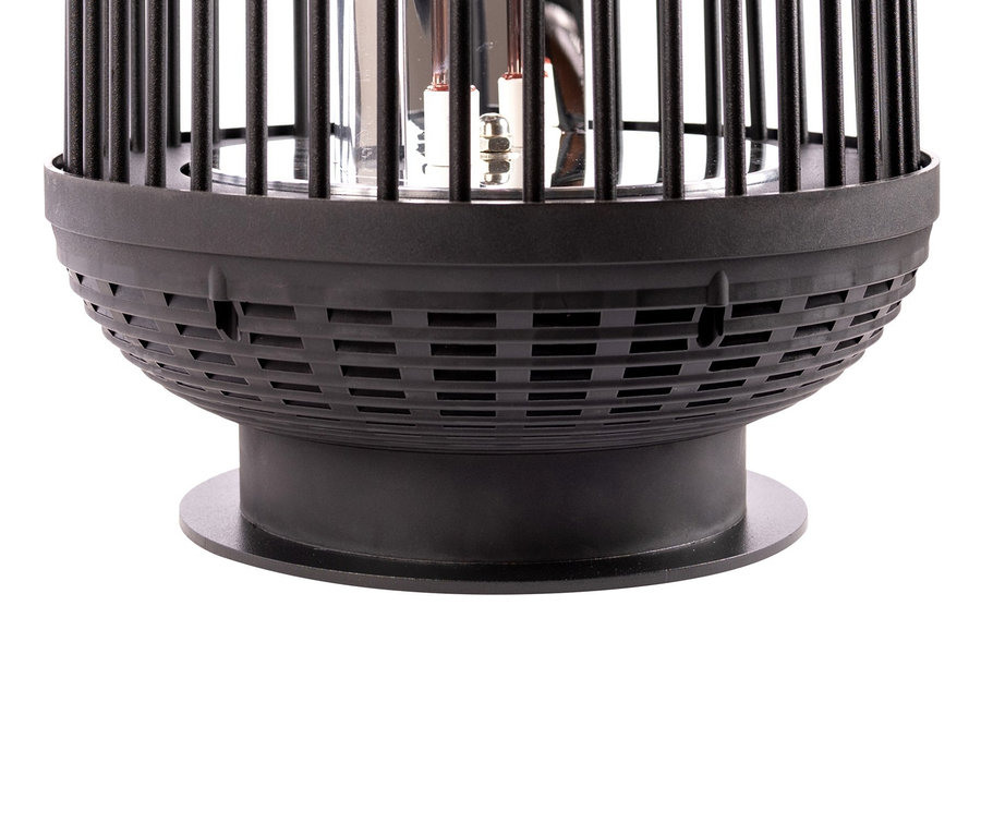Detailansicht eines schwarzen Sunred Tisch-Heizstrahlers "Indox" mit Gitter.