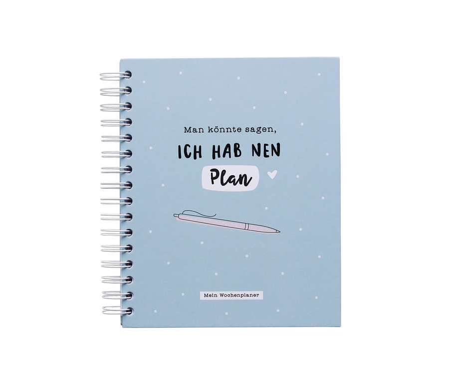 Der Wochenplaner »Ich hab nen Plan« ist blau mit weißen Punkten und Spiralbindung.