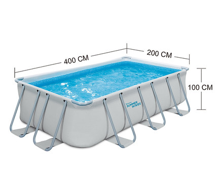 Rechteckiger Summer Waves Elite-Frame-Pool, ca. 400 x 200 x 100 cm, mit Wasser gefüllt.