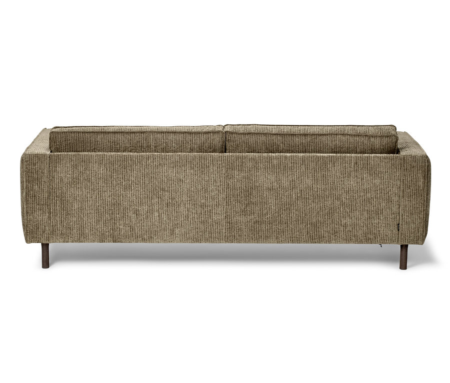 Rückansicht eines braun-grauen 3-Sitzer-Cordsofas.