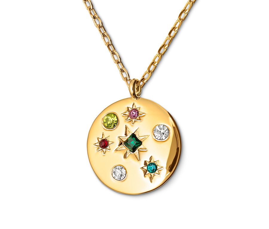 Goldene Kette mit rundem Multicolor-Anhänger.