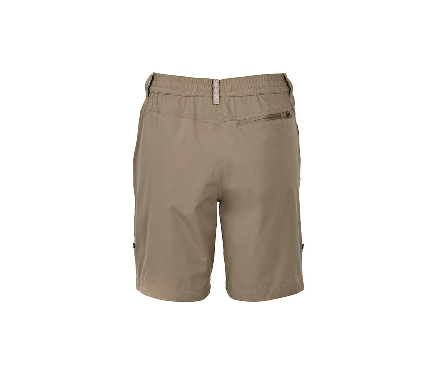 Beige Softshell-Funktionsshorts von hinten.