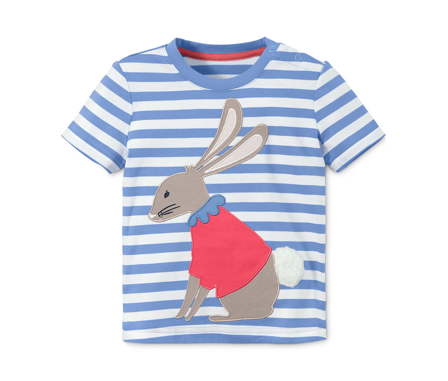 Gestreiftes T-Shirt mit Hasen-Applikation, 2 T-Shirts