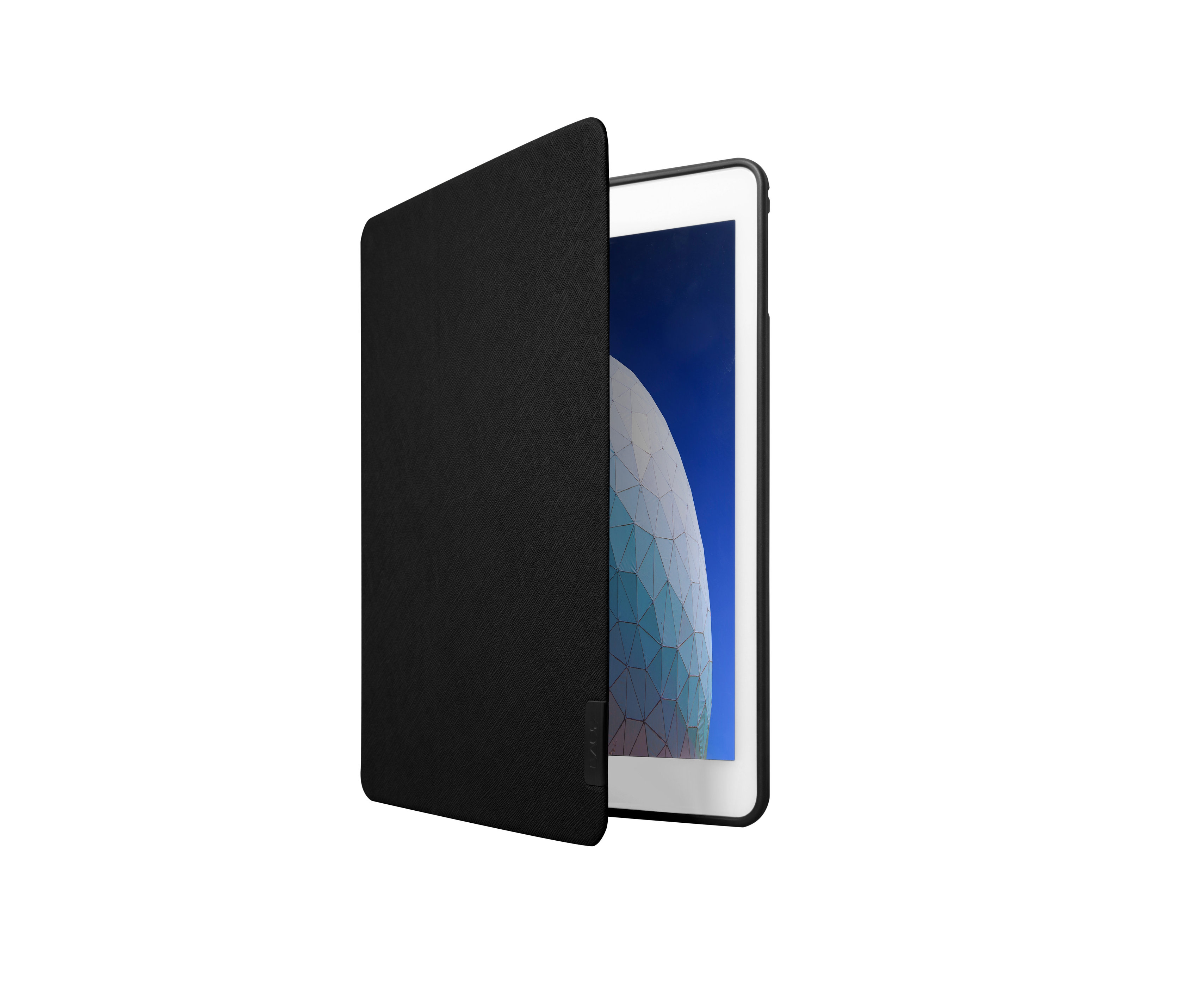 Schwarze Laut Prestige iPad Hülle für iPad 10,2" (2019/2020) teilweise verdeckt ein weißes iPad.