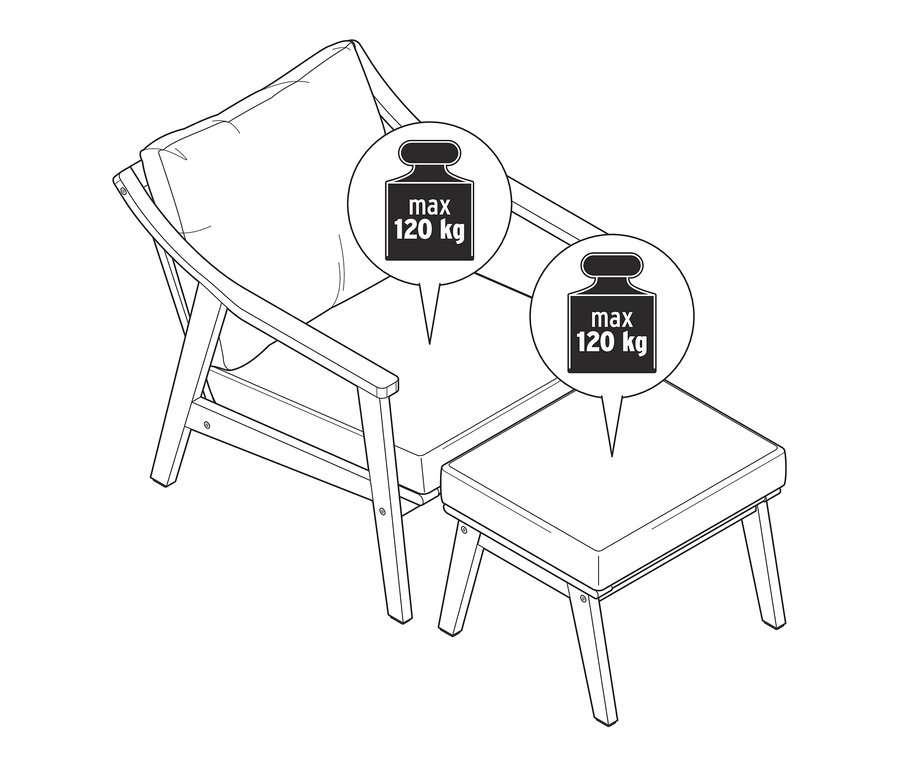 Illustration eines Relaxsessels mit Fußteil und Relax-Komfort-Kissen.