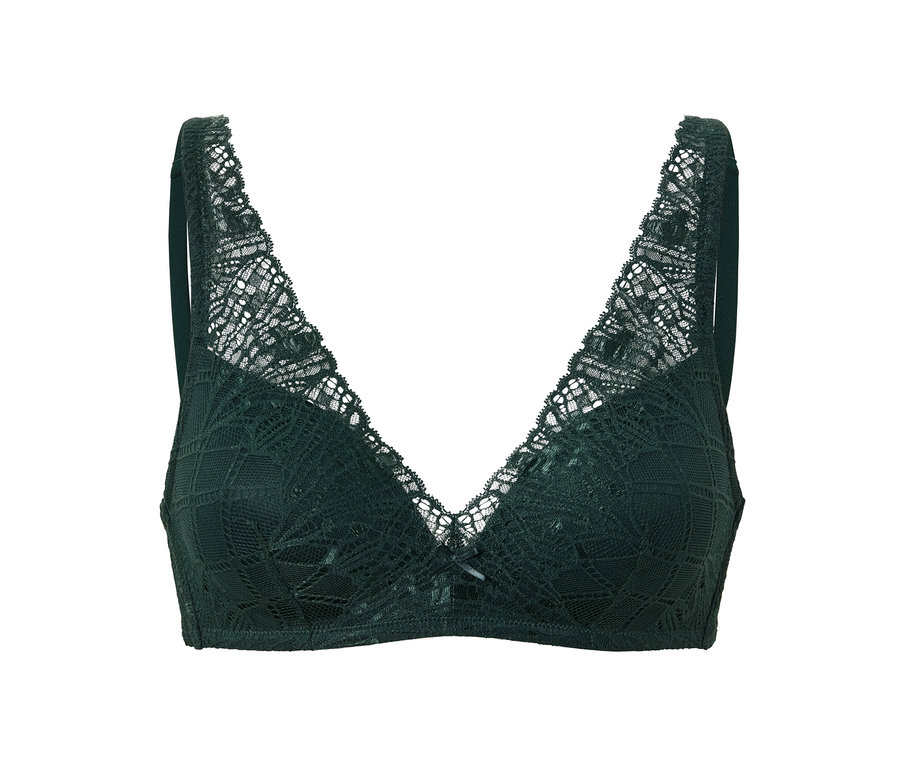 Detailansicht eines dunkelgrünen Softschalen-BHs.