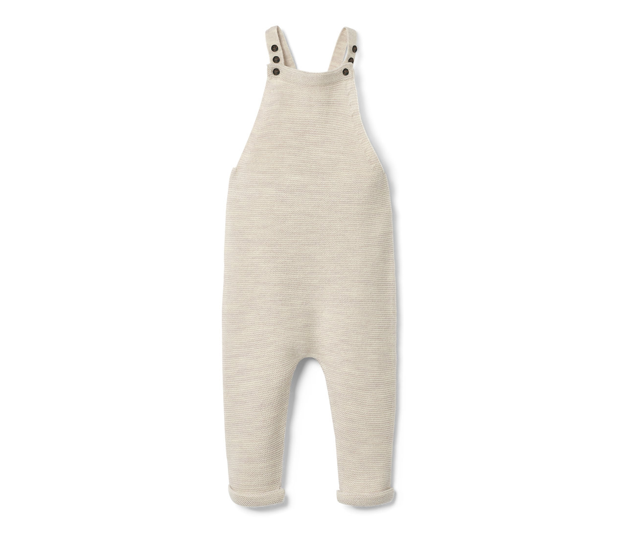 Cremefarbene Latzhose aus RWS-Wolle mit Knöpfen an den Trägern.