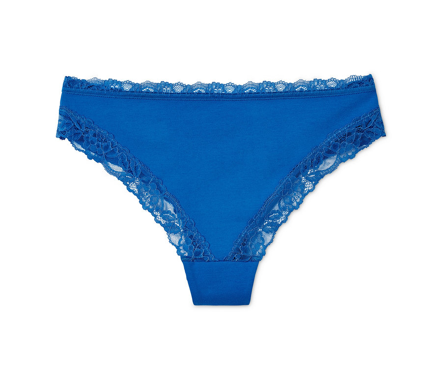 Blauer Brazilslip mit Spitze.