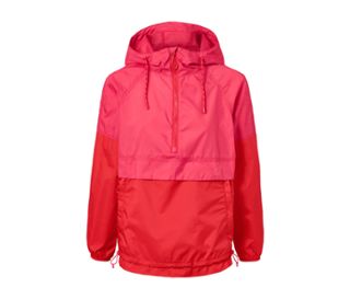Rosa-rote Windbreaker mit Kapuze und Kordelzug.