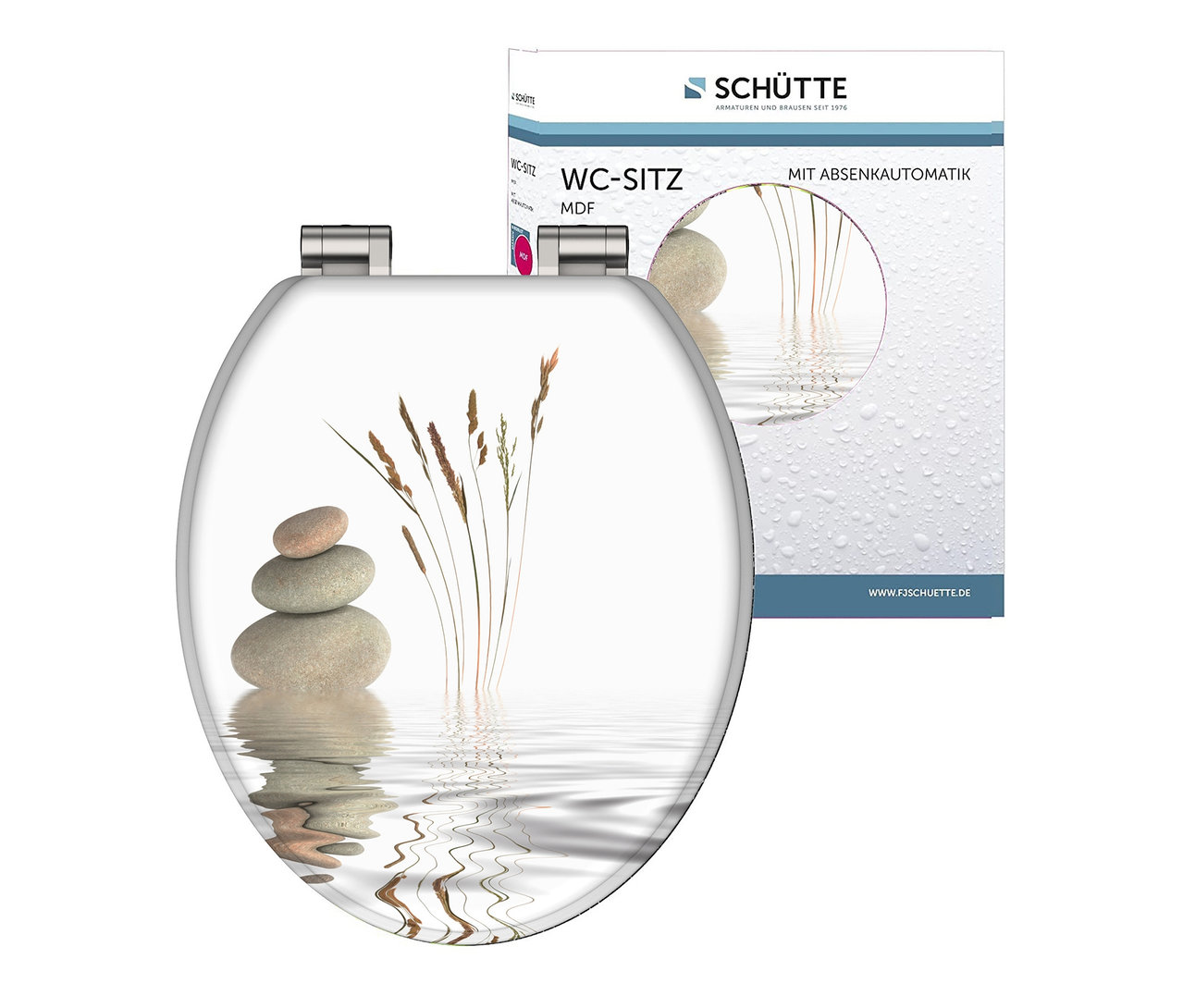 WC-Sitz mit Stein- und Grasmotiv.