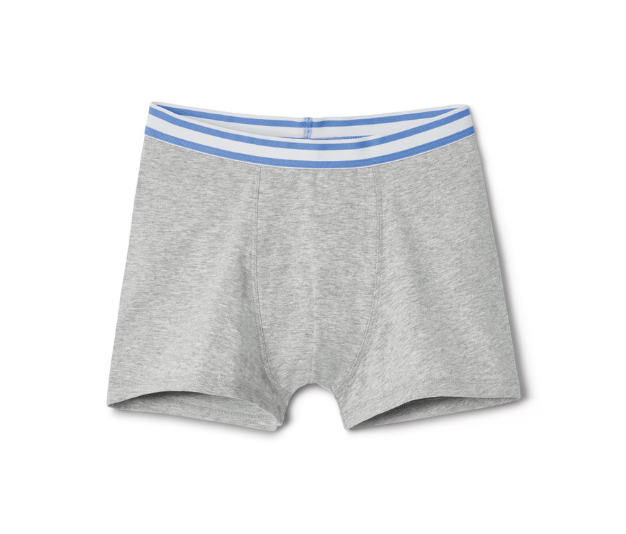 Graue Jungen-Slipboxer mit blau-weiß gestreiftem Bund.