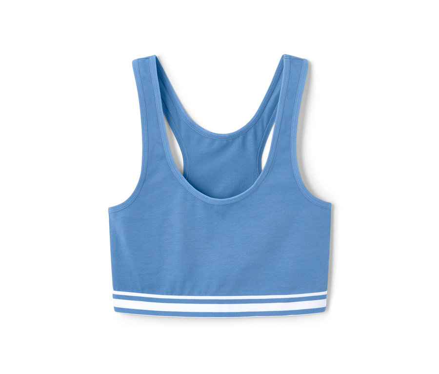 Blaues Bustier mit weißen Streifen.