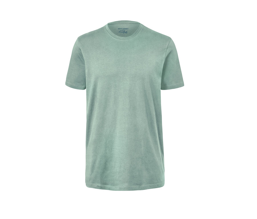 Ein hellgrünes T-Shirt mit Rundhalsausschnitt, Teil eines 2er-Sets.