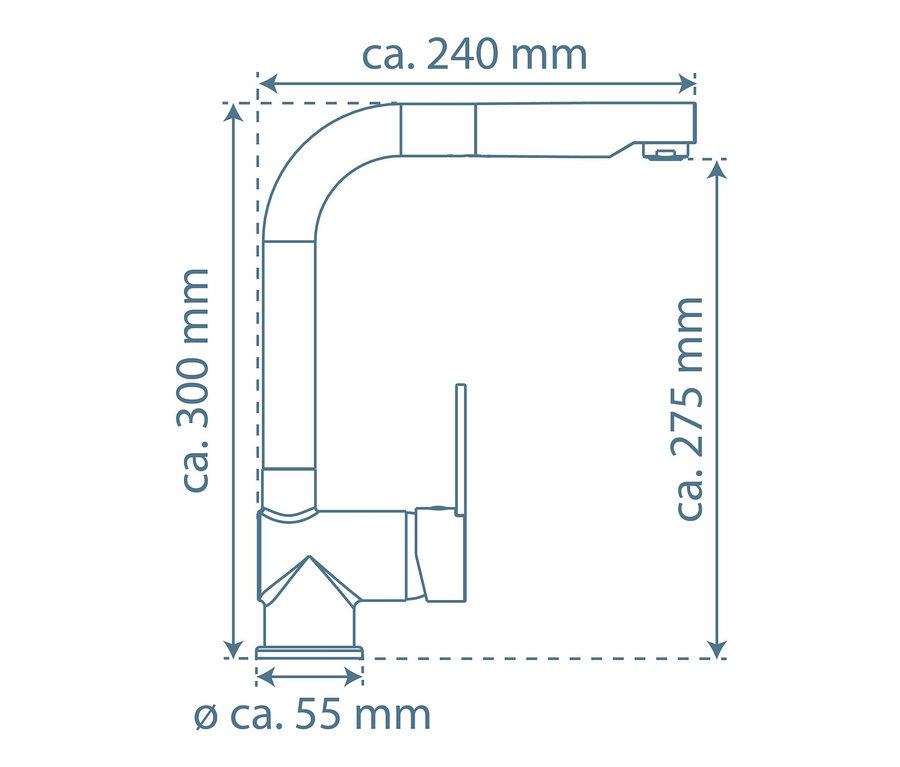 Abmessungen der Spültischarmatur »London«, matt schwarz.