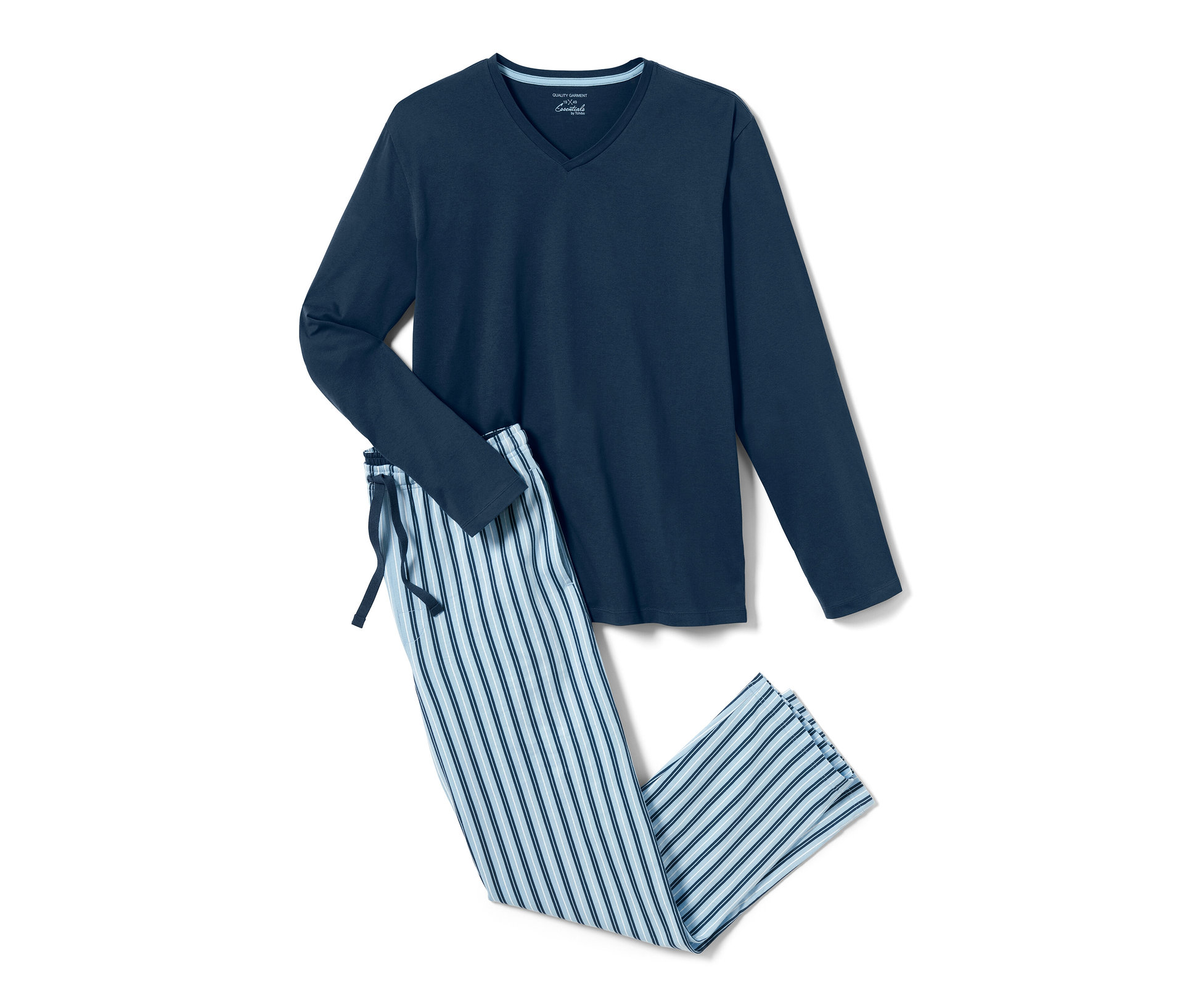 Pyjama - Herren - Gr. XL - dunkelblau/gestreift - dunkelblau