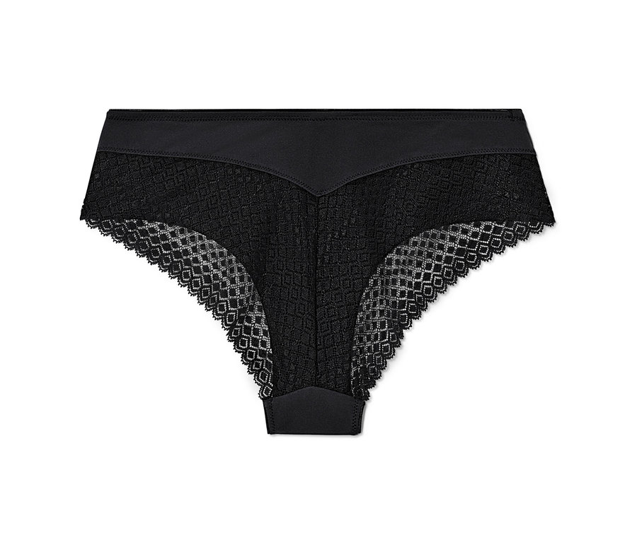 Schwarze 2 Brazilslips mit Spitze.