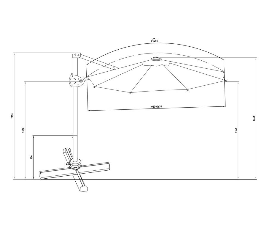 Abbildung eines anthrazitfarbenen Ampelschirms mit ca. 330 cm Durchmesser.