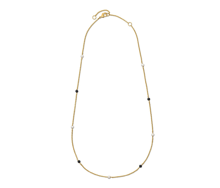 Goldene Kette Black and White mit schwarzen und weißen Perlen.