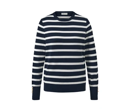 Gestreifter Feinstrickpullover, navy.