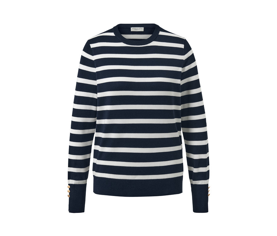 Gestreifter Feinstrickpullover, navy.