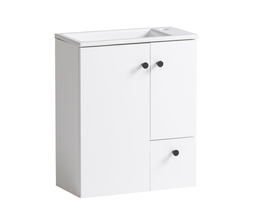 Weißer Waschtisch »Balto« mit matter Oberfläche, zwei Türen und Schublade.