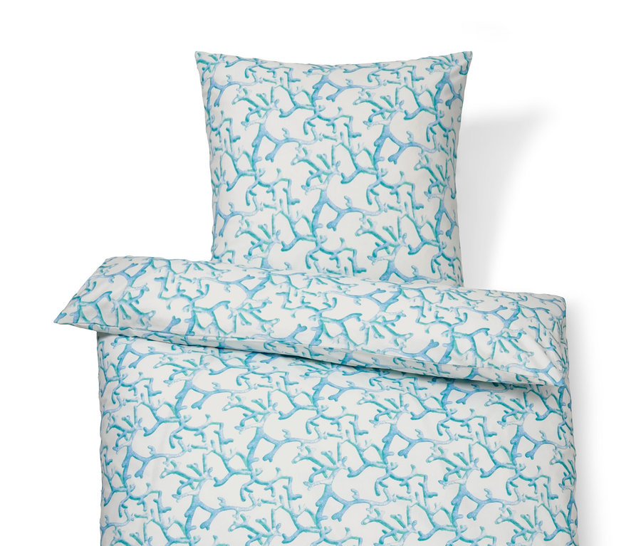 Ein Set Premium-Baumwoll-Bettwäsche mit blauem Korallenmuster, Normalgröße.