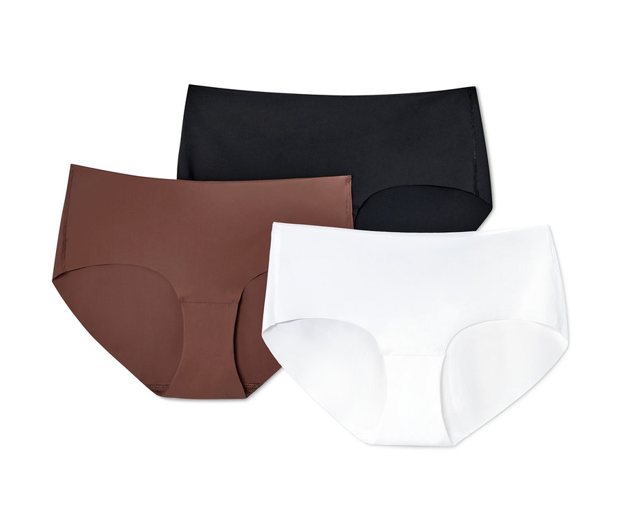 Drei Magic-Cut-Pantys in Schwarz, Braun und Weiß.