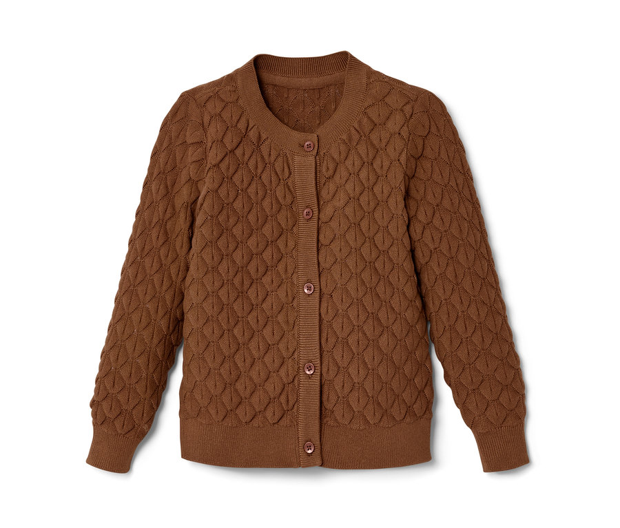 Braune Kleinkind-Strickjacke mit Knöpfen.