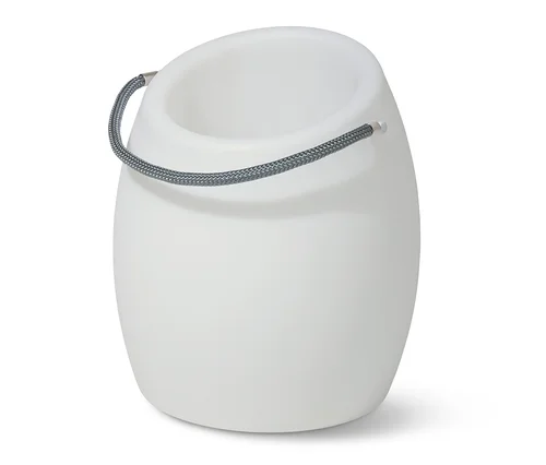 Weißer LED-Flaschenkühler mit grauem Griff.