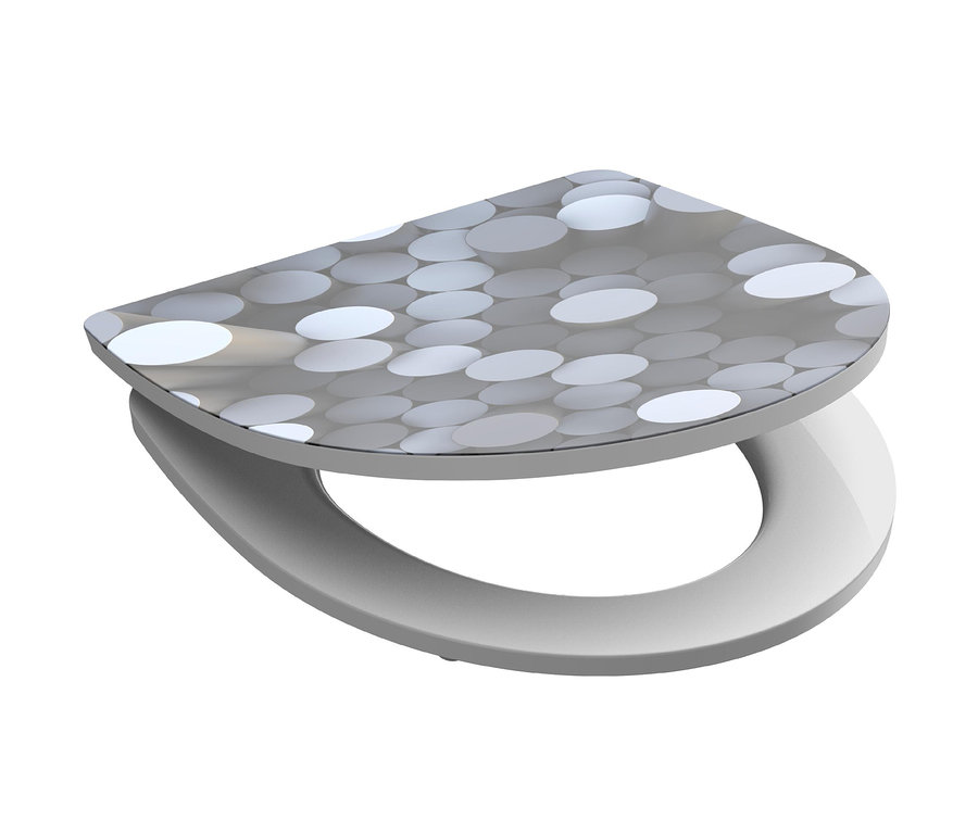 SCHÜTTE Duroplast-High-Gloss-WC-Sitz »ROUND DIPS« mit grauem Punktmuster.