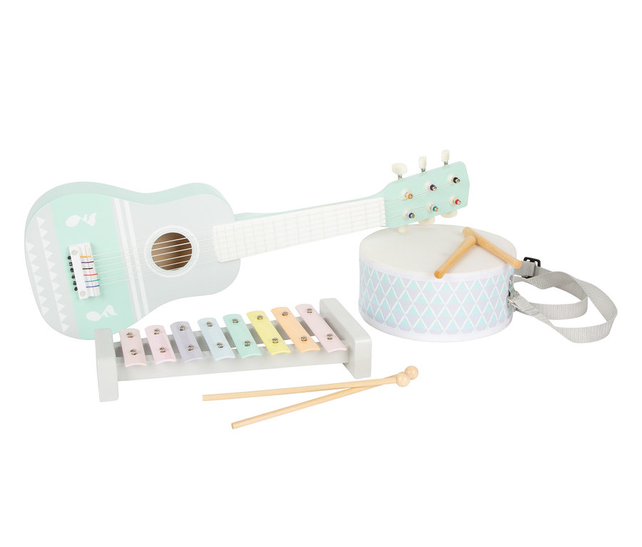 Pastellfarbenes small foot Musik-Set »Pastell«: Gitarre, Xylophon mit Schlägeln und Trommel mit Gurt.
