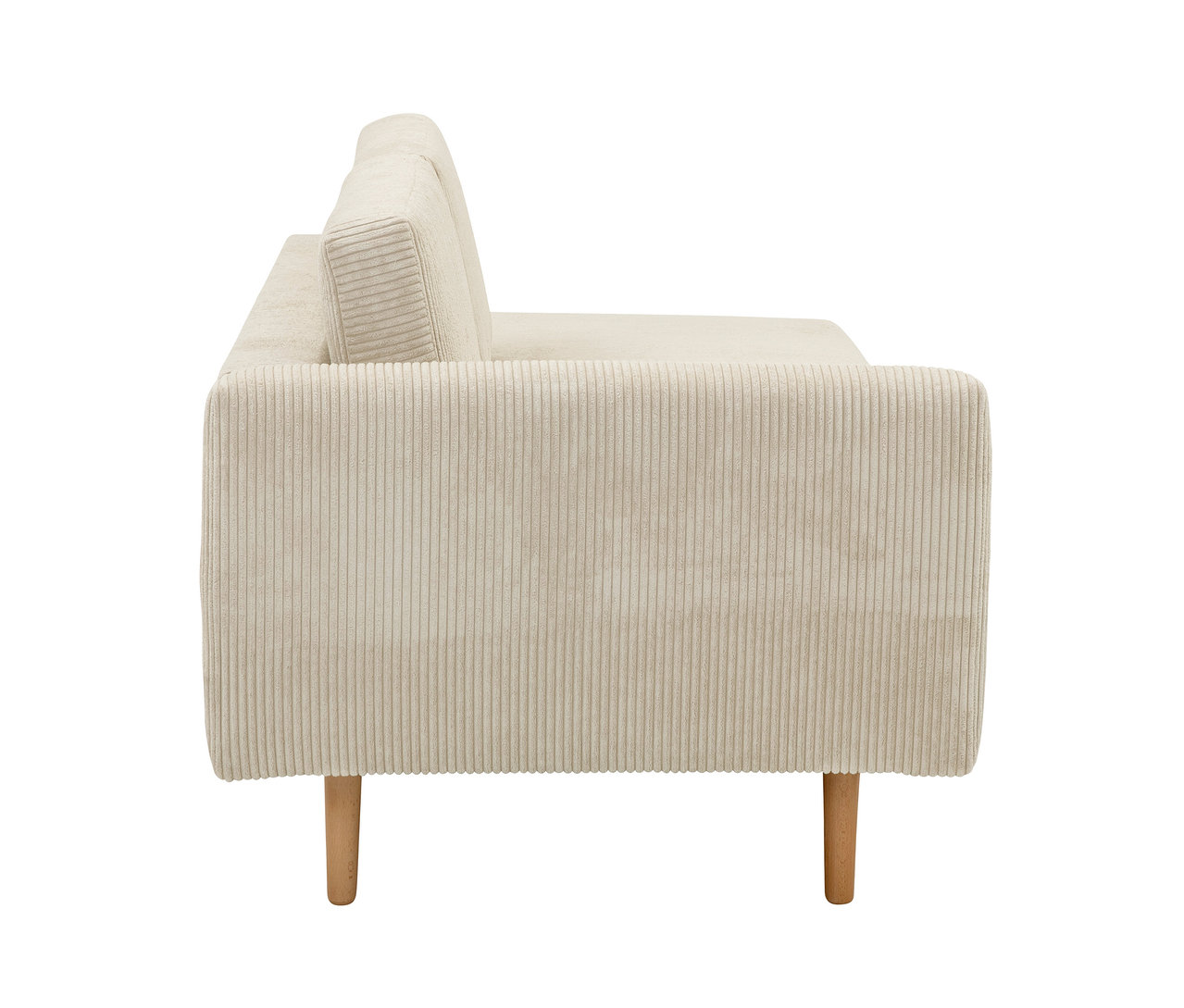 Detailansicht der beigen Cord-Recamiere »Ivo« (links).