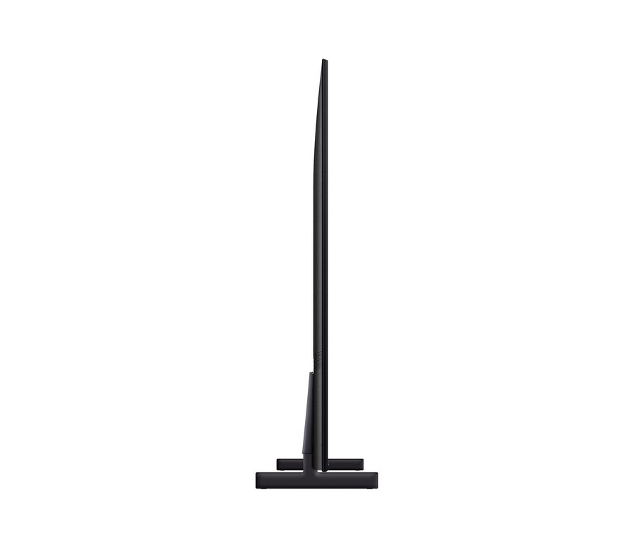 Seitenansicht eines schwarzen Samsung 4K Crystal UHD Fernsehers »GU.CU8079UXZG« auf weißem Hintergrund.