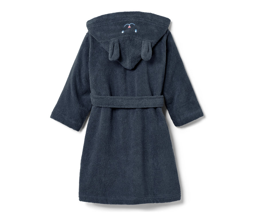 Blauer Kinder-Bademantel mit Kapuze und Ohren.