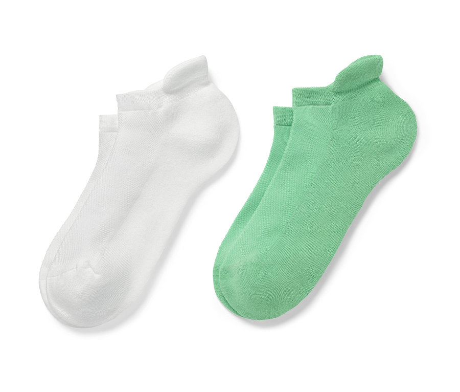 Zwei Paar weiß/grüne Sport-Sneakersocken.