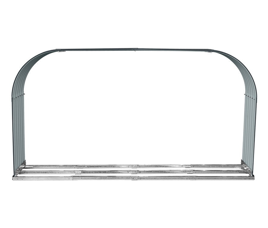 Leeres Kaminholzregal aus Metall.