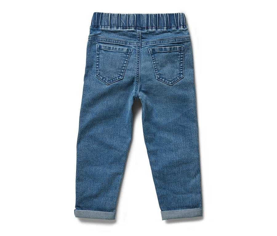 Blaue Kinder-Pull-on-Pants – Fit »Luca« mit Gummibund und umgekrempelten Hosenbeinen.