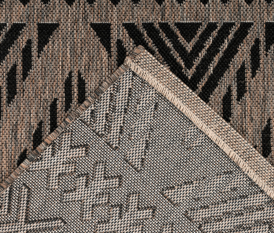 Detailansicht eines grauen Kayoom Outdoorteppichs »Splash 500« mit geometrischem Muster.