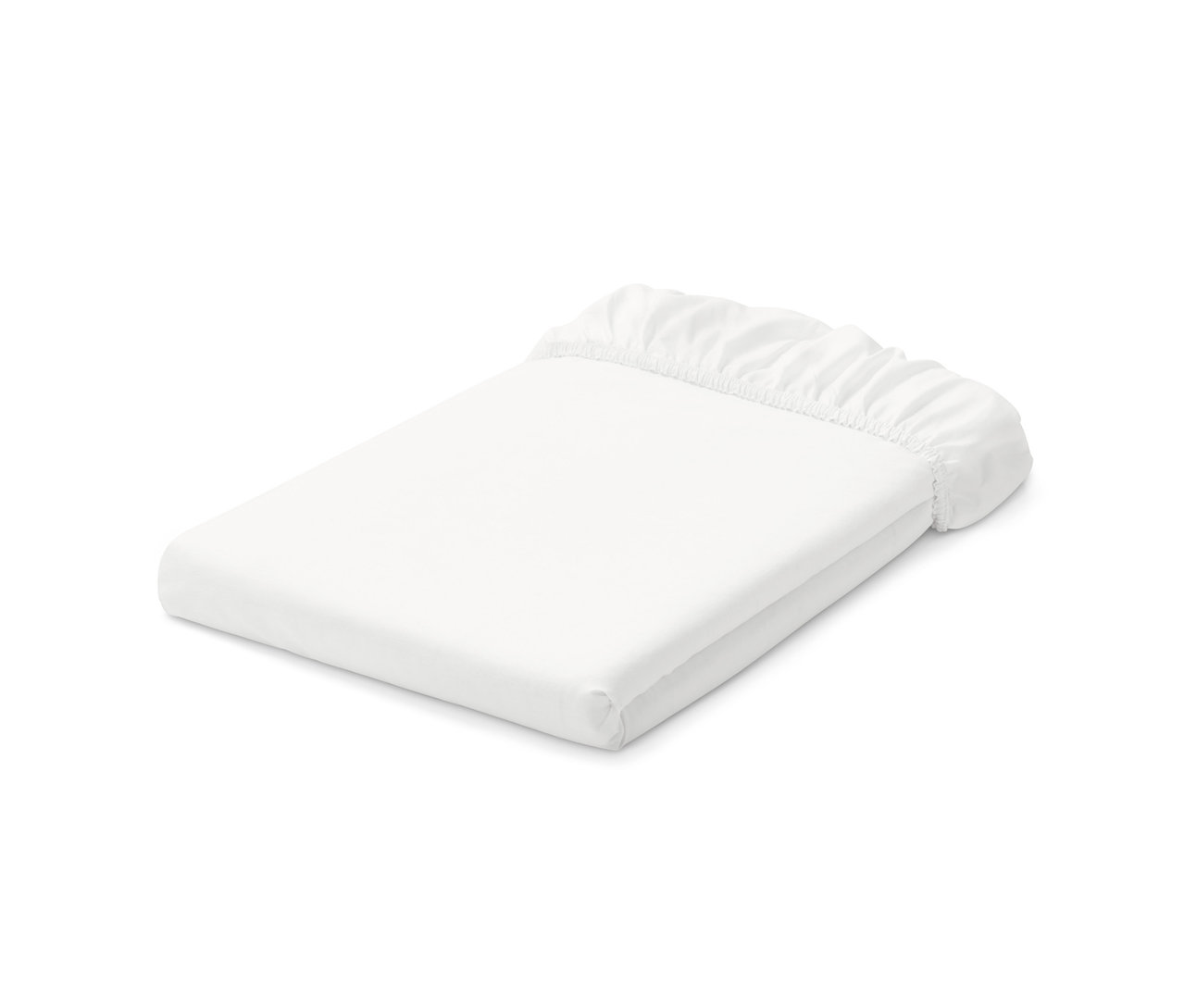 Gefaltetes weißes Spannbettlaken.