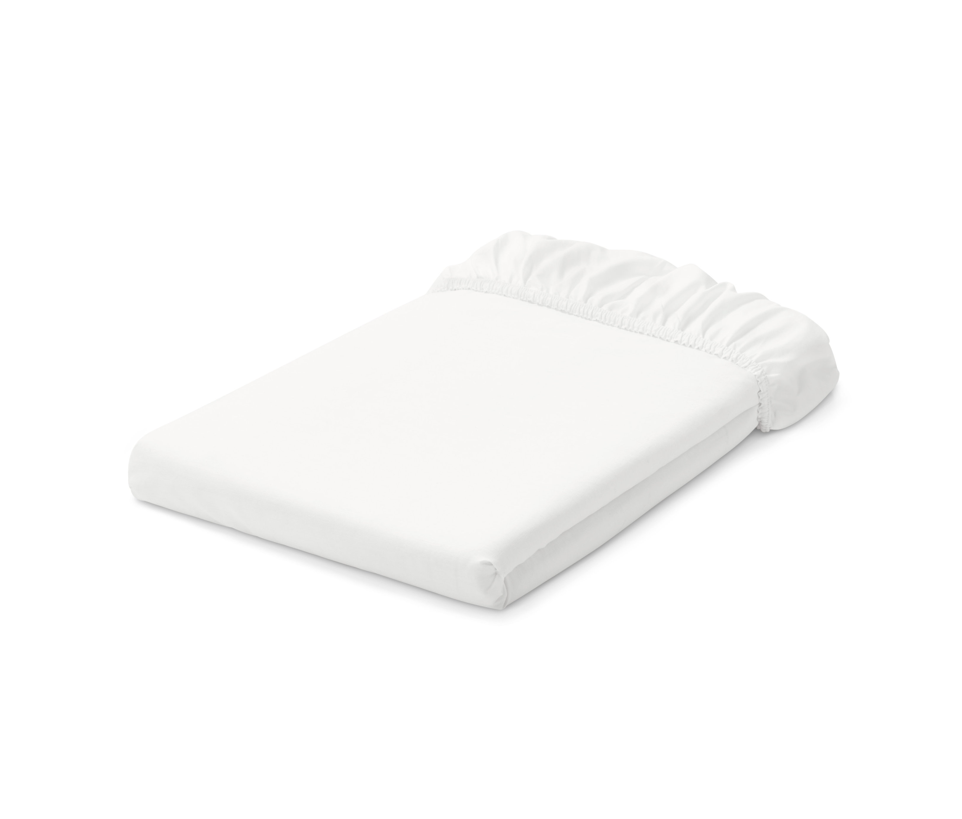 Gefaltetes weißes Spannbettlaken.