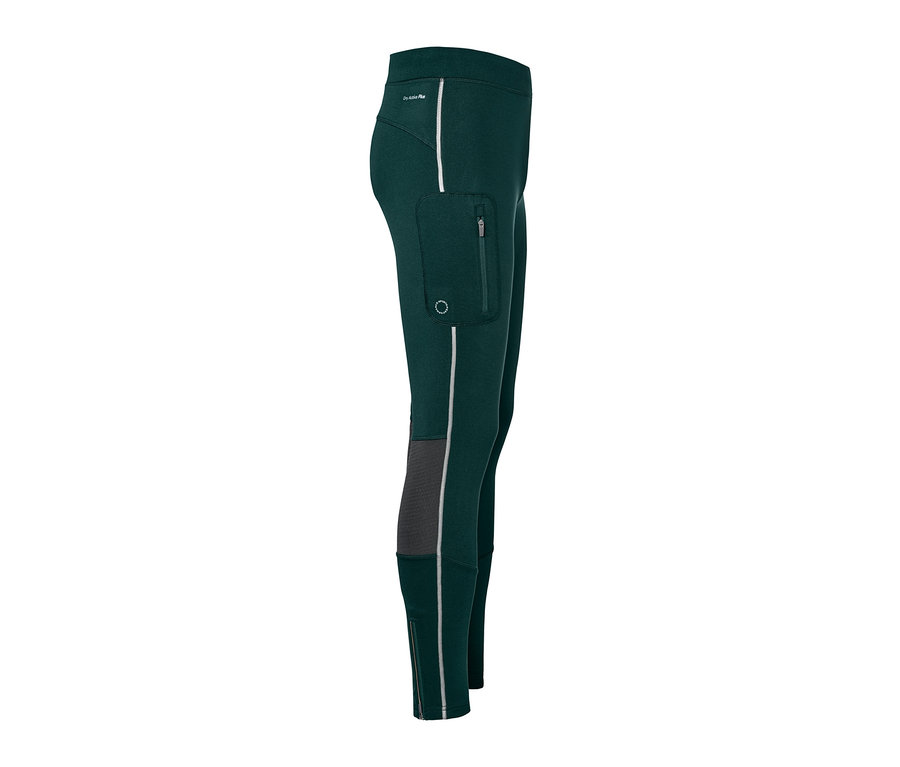 Detailaufnahme einer Thermo-Tight in Dunkelgrün mit grauen und silbernen Akzenten.