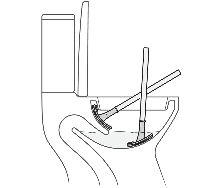 Illustration einer Silikon-WC-Bürste in einer Toilettenschüssel.