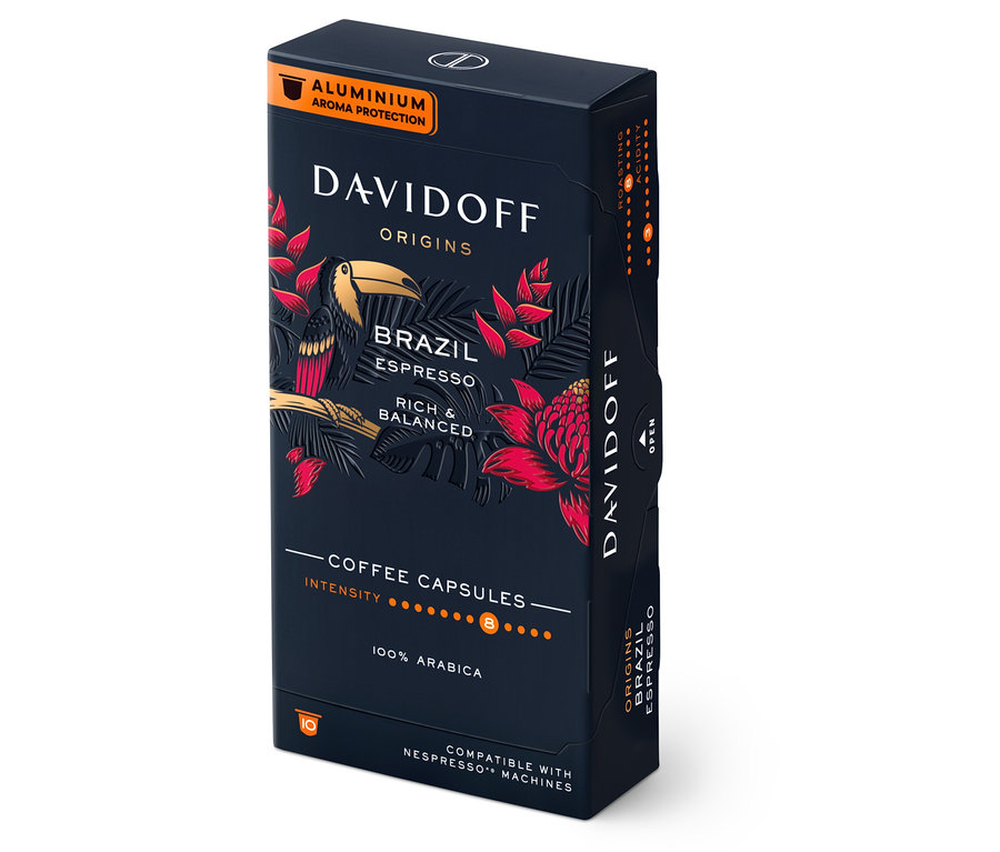 Packung DAVIDOFF CAFÉ ORIGINS Brazil - 10 Kapseln.