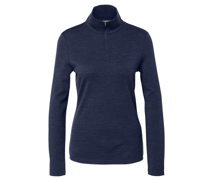 Dunkelblaues Funktionsshirt mit langen Ärmeln und RWS-zertifizierter Wolle.