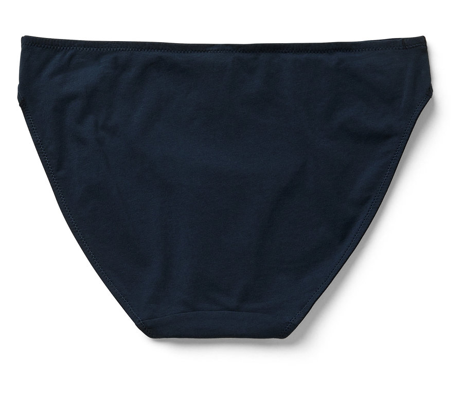 Detailaufnahme von Damen-Slips in klassischem Schnitt in Dunkelblau.