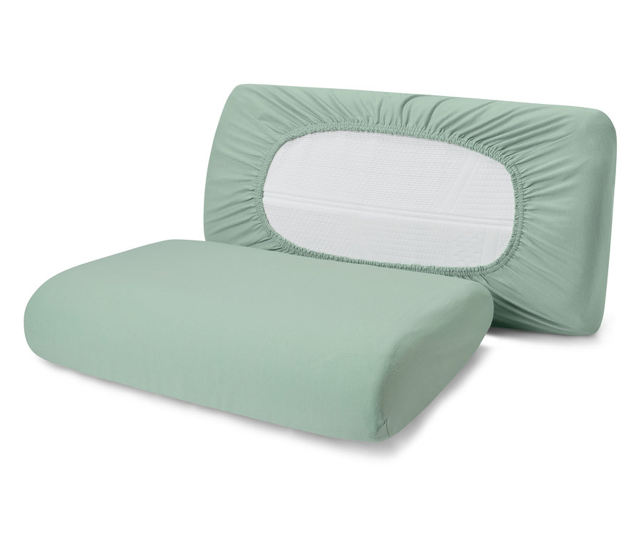 Zwei hellgrüne Kissenbezüge, einer mit Gummizug.